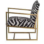 Кресло с металлическим золотистым каркасом и мягкой обивкой с чёрно-белым принтом зебры Wild animals варинант исполнения - 2 | Loft Concept в Липецке