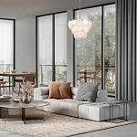 Люстра из белых стеклянных дисков на серебрянном каркасе White Glowing Reflectors варинант исполнения - 2 | Loft Concept в Липецке