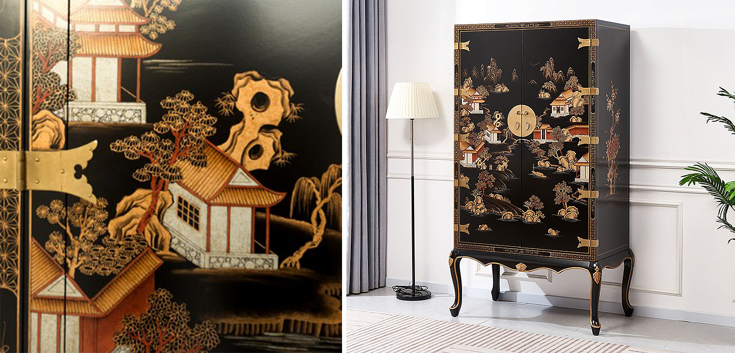 Черный Шкаф в Китайском стиле Chinese Village Cabinet Черный Шкаф в Китайском стиле Chinese Village Cabinet - Loft-Concept в Липецке