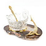 Икорница с ложкой с декором "Кадушка" с гравировкой на подставке из натурального камня Агат Decorative Cavair Dishes варинант исполнения - 2 | Loft Concept в Липецке