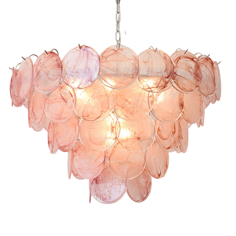 Люстра с каскадом из круглых розовых стеклянных дисков Pink Light Waterfall Розовый Хром Люстра с каскадом из круглых розовых стеклянных дисков Pink Light Waterfall Розовый Хром в Липецке | Loft Concept