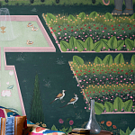 Обои ручная роспись Mahal Garden Original colourway on blue painted Xuan paper варинант исполнения - 2 | Loft Concept в Липецке