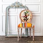 Стул бежевый в разноцветную полоску из натурального бука с изображением птиц и цветов Blooming Yellow Red Birds Colorful Stripes Chair варинант исполнения - 5 | Loft Concept в Липецке