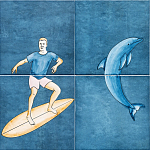 Плитка с узором Дельфин Серфингист варинант исполнения - 1 | Loft Concept в Липецке