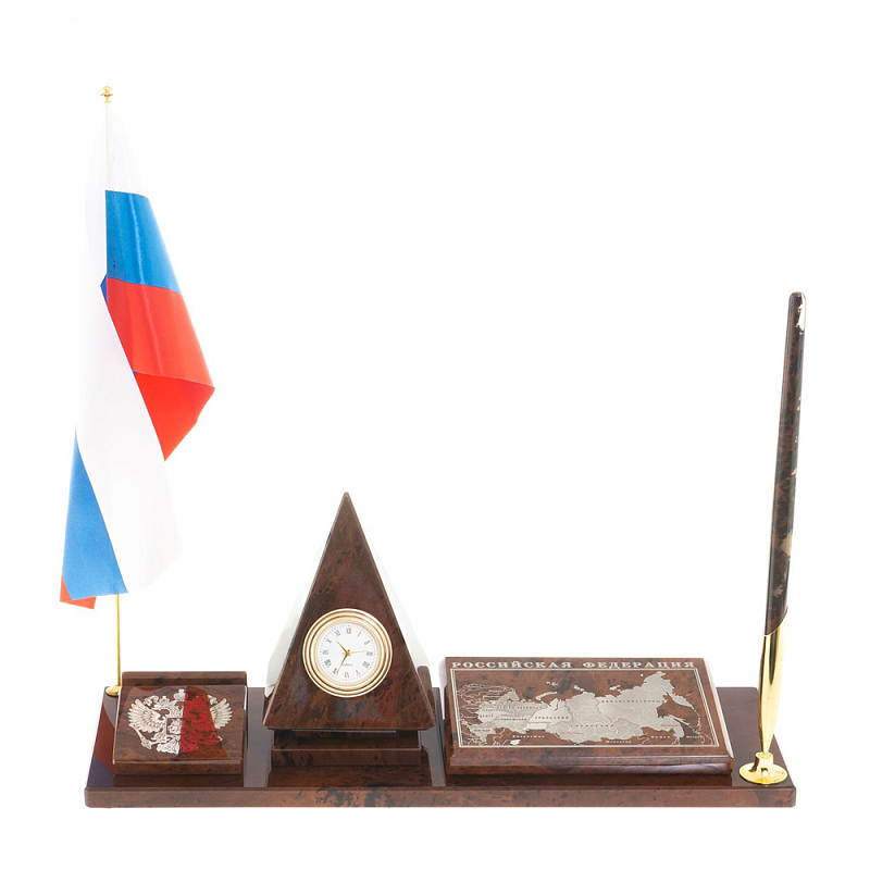 Настольный письменный набор с часами в виде пирамиды из природного камня обсидиана Pyramid of Time Коричневый Бронза Настольный письменный набор с часами в виде пирамиды из природного камня обсидиана Pyramid of Time Коричневый Бронза в Липецке | Loft Concept