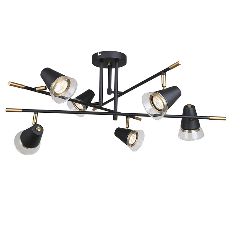 Потолочный светильник с конусообразными плафонами с контрастным сочетанием бронзы и глубоким черным цветом Aurika Черный Прозрачный в Липецке | Loft Concept 