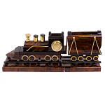 Часы настольные в виде паровоза из натурального камня Обсидиан Train Stone Clock варинант исполнения - 1 | Loft Concept в Липецке