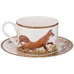 Чайная пара из фарфора с изображением утки и лисы 300 мл Hunting Porcelain Collection варинант исполнения - 1 | Loft Concept в Липецке