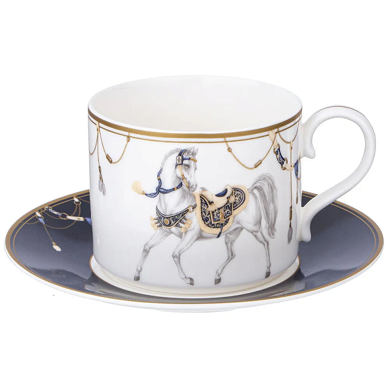 Чайная пара из фарфора с изображением лошади 300 мл Porcelain Horse Set 2 Белый Синий Золотой Чайная пара из фарфора с изображением лошади 300 мл Porcelain Horse Set 2 Белый Синий Золотой в Липецке | Loft Concept