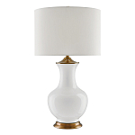 Настольная лампа белого цвета с фарфоровым основанием и латунными акцентами и тканевым абажуром Currey & Company варинант исполнения - 1 | Loft Concept в Липецке