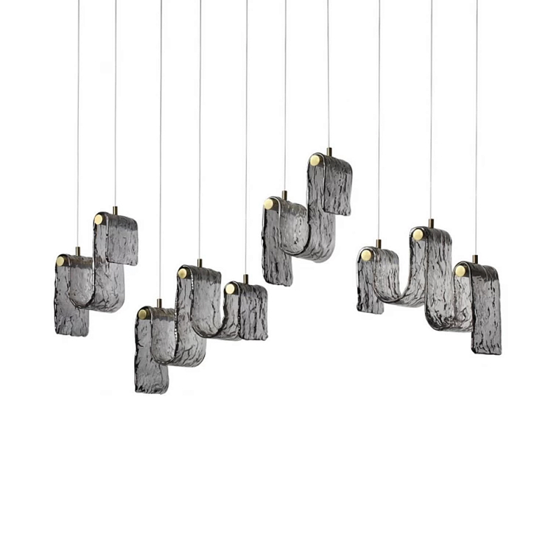 Подвесной светильник линейный с плафонами волнистой формы из фактурного стекла Big Wave Дымчатый (Smoke) Янтарный в Липецке | Loft Concept 