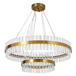Люстра подвесная двухъярусная с золотистымыми кольцами и прозрачными стеклянными элементами Ring Horizontal варинант исполнения - 1 | Loft Concept в Липецке