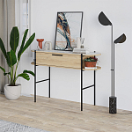 Консоль напольная деревянная с выдвижным ящиком и 2-мя полками со столешницей цвета белый мрамор OTIS CONSOLE OAK варинант исполнения - 3 | Loft Concept в Липецке