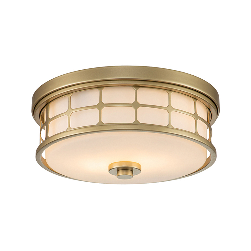 Потолочный светильник для ванных комнат цвета латунь в виде металлической клетки с геометрическими узорами Quoizel Латунь Белый в Липецке | Loft Concept 