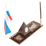 Настольный письменный набор с часами в виде пирамиды из природного камня обсидиана Pyramid of Time варинант исполнения - 2 | Loft Concept в Липецке