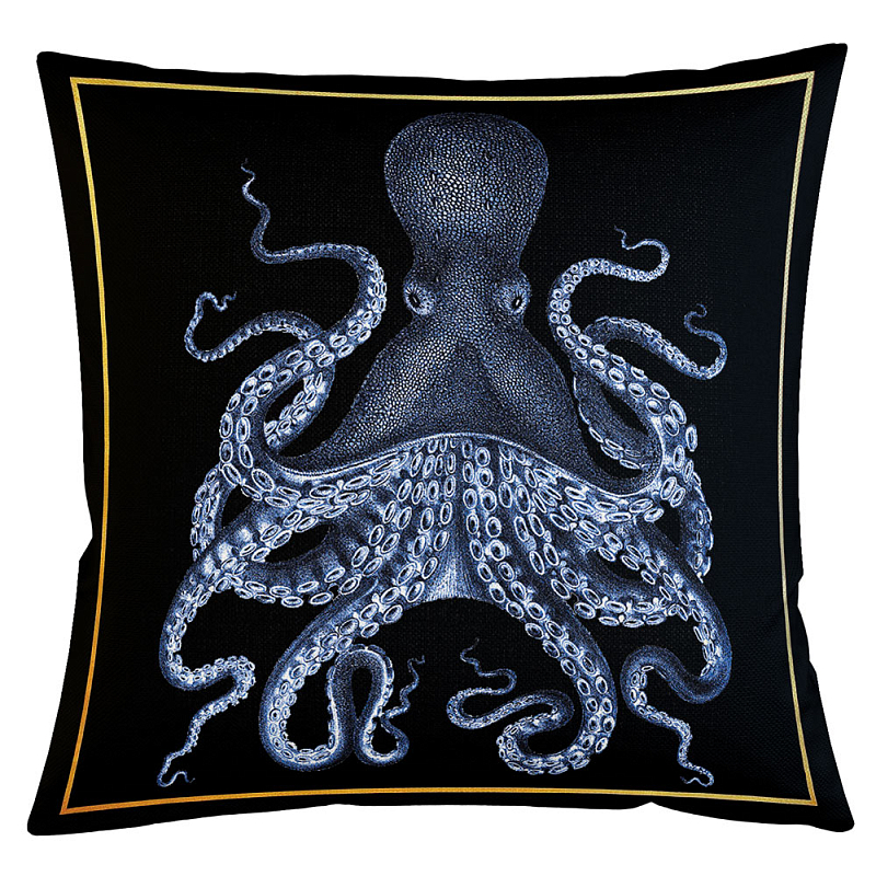 Декоративная подушка Blue Octopus Бежевый Черный Морская синь Декоративная подушка Blue Octopus Бежевый Черный Морская синь в Липецке | Loft Concept