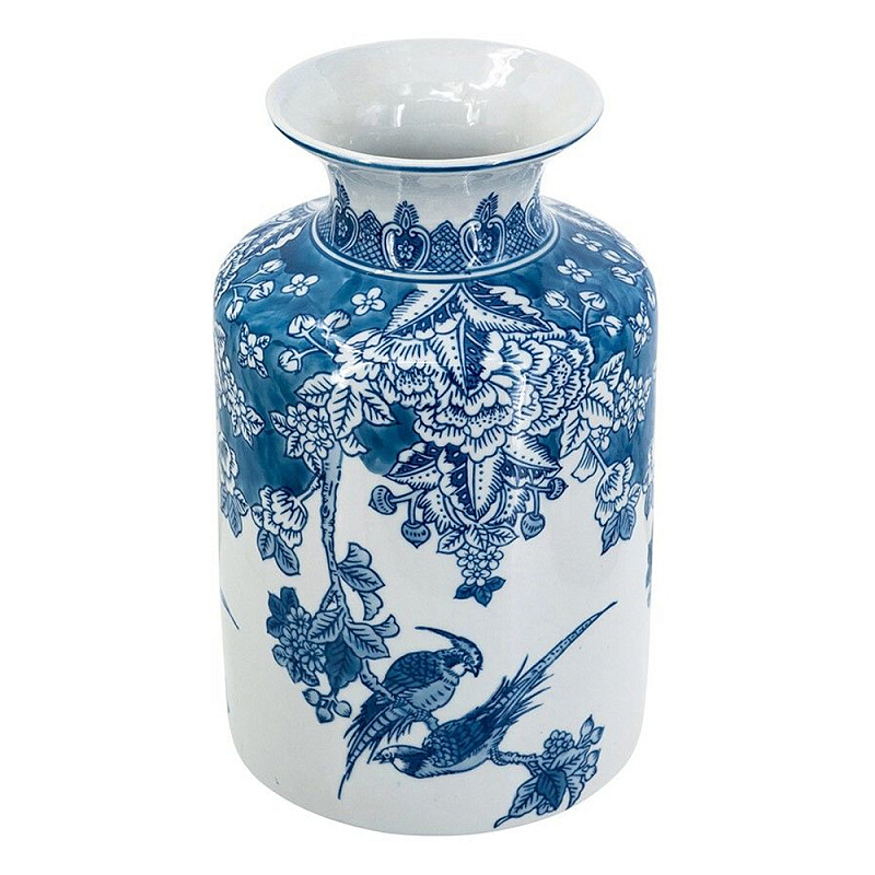 Ваза с мотивами цветущего сада с попугаями Vase Inspired by Nature Синий Белый в Липецке | Loft Concept 