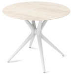 Стол обеденный с круглой столешницей из керамики на четырех белых ножках Sand Ceramics варинант исполнения - 2 | Loft Concept в Липецке