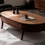 Кофейный стол овальный из дерева с 2-мя ящиками Coffee Walnut Table варинант исполнения - 3 | Loft Concept в Липецке