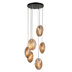 Люстра каскадная с 6-ю стеклянными круглыми плафонами янтарного цвета Savio Glass Disc Light варинант исполнения - 2 | Loft Concept в Липецке