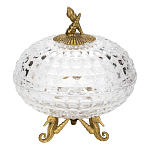 Конфетница прозрачная стеклянная на бронзовых ножках в виде морских коньков с крышкой в виде ракушки Eden Garden варинант исполнения - 1 | Loft Concept в Липецке