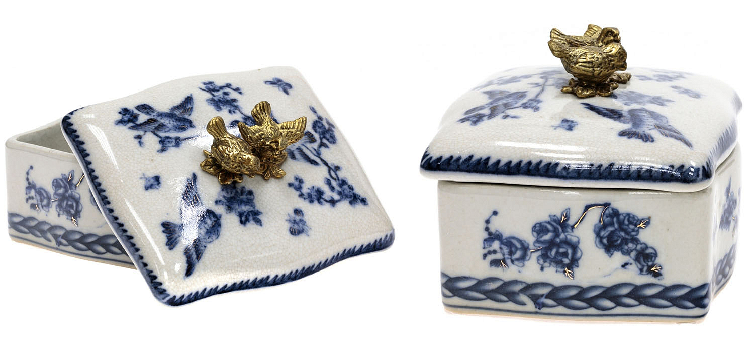 Шкатулка Blue Flowers and Bronze Birds Шкатулка Blue Flowers and Bronze Birds - Loft-Concept в Липецке