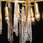 Люстра линейная золотого цвета с декоративными ветвями и длинными стеклянными подвесками в форме сосулек Droplet Chandelier варинант исполнения - 4 | Loft Concept в Липецке