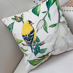 Декоративная подушка бежевая с изображением птиц и цветов Blooming Yellow Birds варинант исполнения - 2 | Loft Concept в Липецке