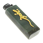 Зажигалка газовая из натурального камня Офиокальцит с декоративной металлической вставкой в виде ящерицы Metal Stone Lighters варинант исполнения - 3 | Loft Concept в Липецке