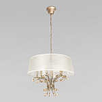 Люстра подвесная круглая с тканевым полупрозрачным абажуром и подвесками 6 ламп Gilded Elegance варинант исполнения - 2 | Loft Concept в Липецке