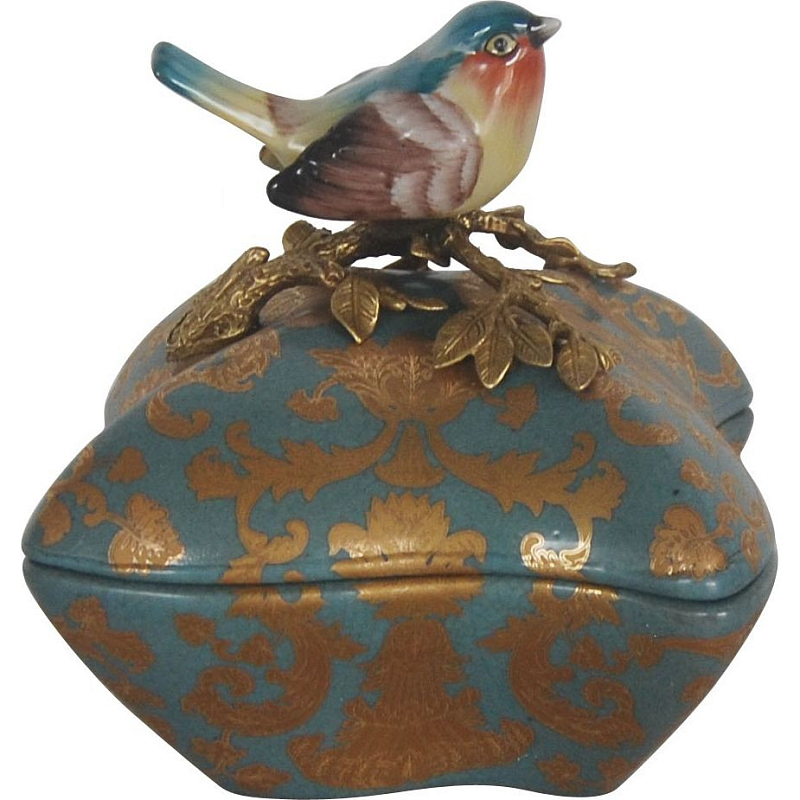 Фарфоровая шкатулка A bird on a branch Бронза Голубой Фарфоровая шкатулка A bird on a branch Бронза Голубой в Липецке | Loft Concept