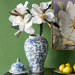 Ваза с крышкой и зелено-голубым рисунком на белом фоне 51 см Blue & White Ornament варинант исполнения - 4 | Loft Concept в Липецке