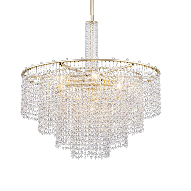 Люстра многоярусная с каскадами кристаллов Crystal Rains Золотой Прозрачный в Липецке | Loft Concept 
