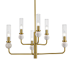 Люстра с 6-ю плафонами в форме стеклянных трубок и мраморных декоративных элементов Montreal варинант исполнения - 2 | Loft Concept в Липецке