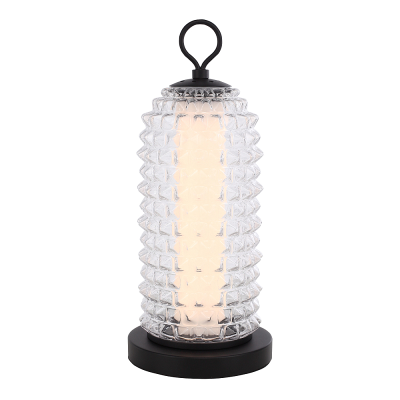 Настольная лампа с прозрачным факутрным стеклянным плафоном Sonora Прозрачный Черный в Липецке | Loft Concept 
