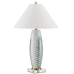 Настольная лампа овальная с тропическим принтом Stylized Aalm Leaves Motif варинант исполнения - 5 | Loft Concept в Липецке