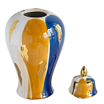 Ваза с крышкой и мазками синего и золого цвета на белом фоне Chinoiserie Ceramics варинант исполнения - 2 | Loft Concept в Липецке