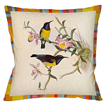 Декоративная подушка бежевая в разноцветную полоску с изображением птиц и цветов Blooming Birds Colorful Cushion варинант исполнения - 11 | Loft Concept в Липецке