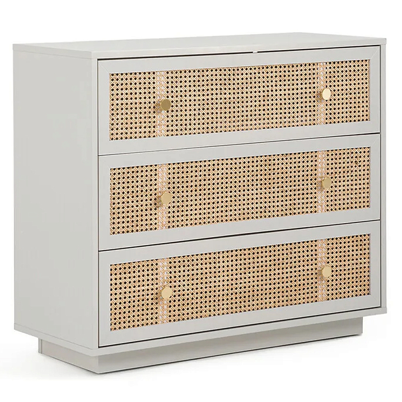 Комод с тремя ящиками Tomio Wicker Furniture Светло-серый Древесина Латунь Комод с тремя ящиками Tomio Wicker Furniture Светло-серый Древесина Латунь в Липецке | Loft Concept