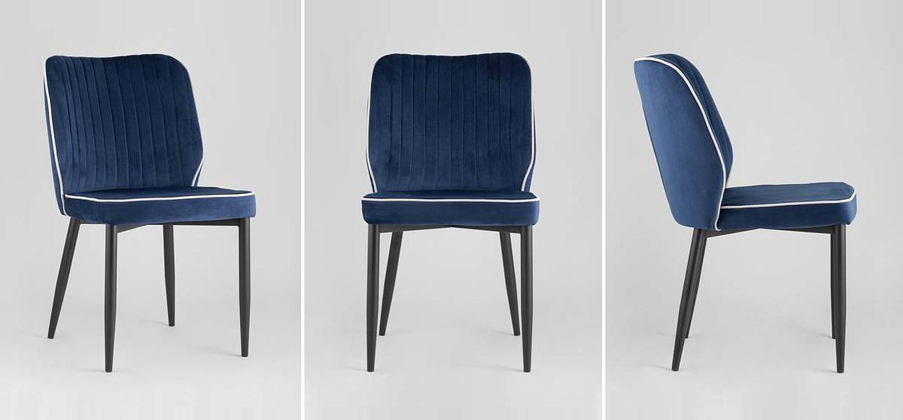 Стул Lawrence Chair Синий Велюр Белый кант Стул Lawrence Chair Синий Велюр Белый кант - Loft-Concept в Липецке