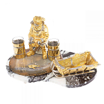 Икорница со стопками с декором "Рыбак с санями" с гравировкой на подставке из натуральных камней Агат Мрамор Decorative Cavair Dishes варинант исполнения - 9 | Loft Concept в Липецке