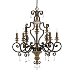 Люстра с подвесками из прозрачного стекла на кованом каркасе бронзового цвета в классическом стиле Quoizel варинант исполнения - 1 | Loft Concept в Липецке