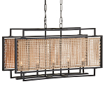 Люстра прямоугольной формы с чёрным каркасом и вставкой из плетеного материала Cage for Light варинант исполнения - 4 | Loft Concept в Липецке