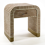 Тумбочка прикроватная с ящиком Tofino Stripes Bone Inlay Bedside Beige варинант исполнения - 2 | Loft Concept в Липецке
