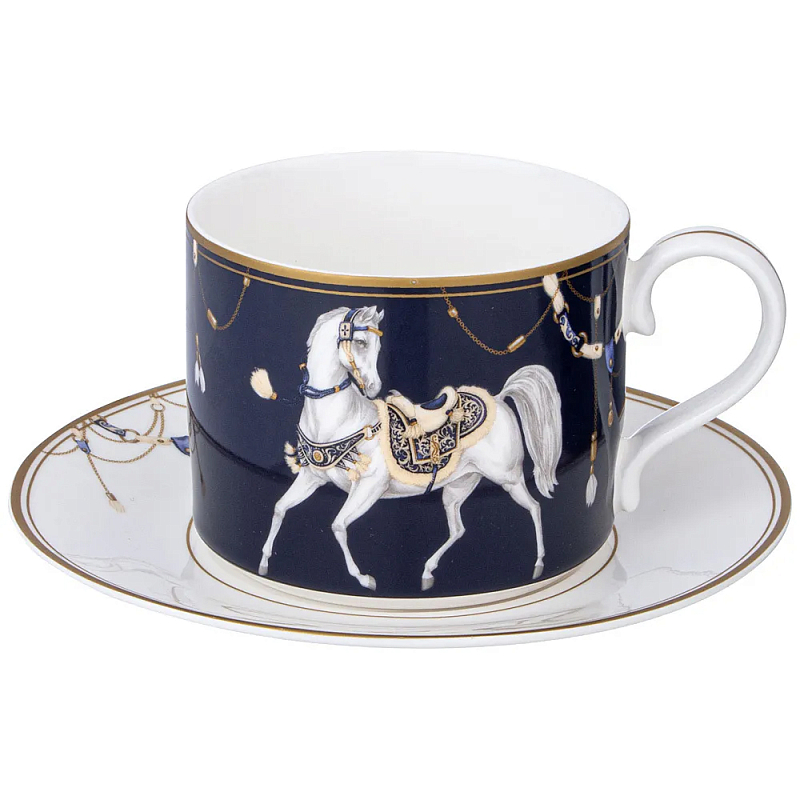 Чайная пара из фарфора с изображением лошади 300 мл Porcelain Horse Set Белый Синий Золотой Чайная пара из фарфора с изображением лошади 300 мл Porcelain Horse Set Белый Синий Золотой в Липецке | Loft Concept