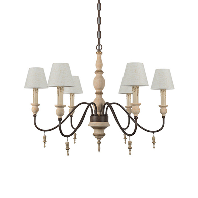 Люстра на металлическом основании с 6-ю белыми тканевыми абажурами Terrain Белый Коричневый в Липецке | Loft Concept 