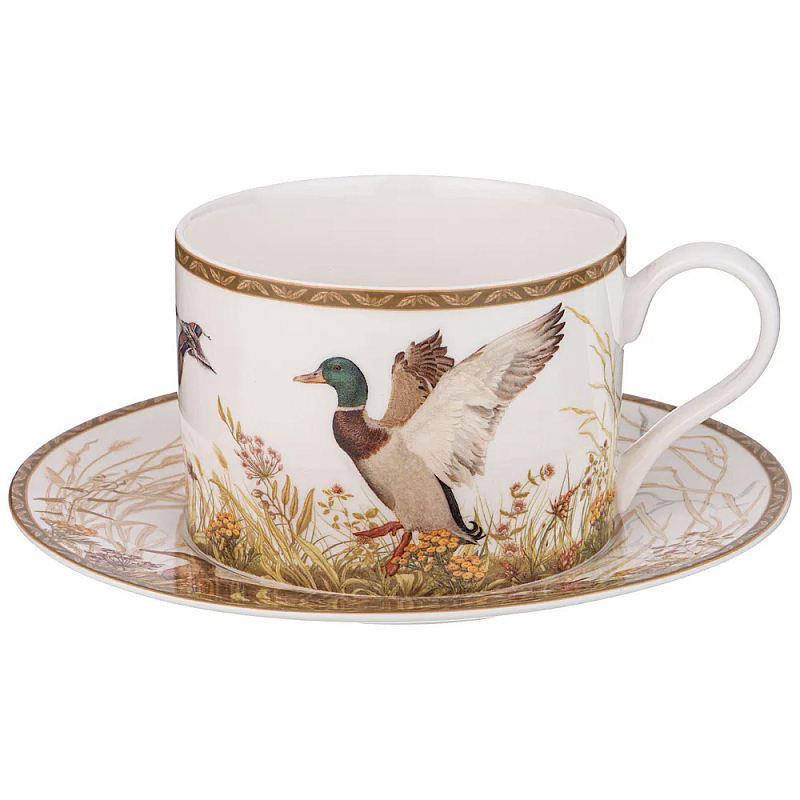 Чайная пара из фарфора с изображением утки и лисы 300 мл Hunting Porcelain Collection Белый Коричневый Чайная пара из фарфора с изображением утки и лисы 300 мл Hunting Porcelain Collection Белый Коричневый в Липецке | Loft Concept