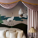 Обои ручная роспись Tsuro Cranes Original colourway on Tarnished Silver gilded paper варинант исполнения - 2 | Loft Concept в Липецке