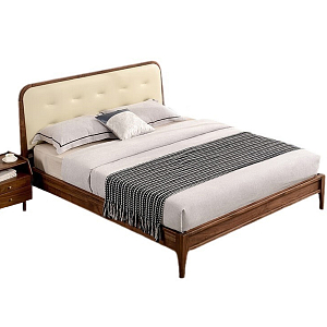 Кровать двуспальная с каркасом из дерева и мягким изголовьем Moon Walnut Bed