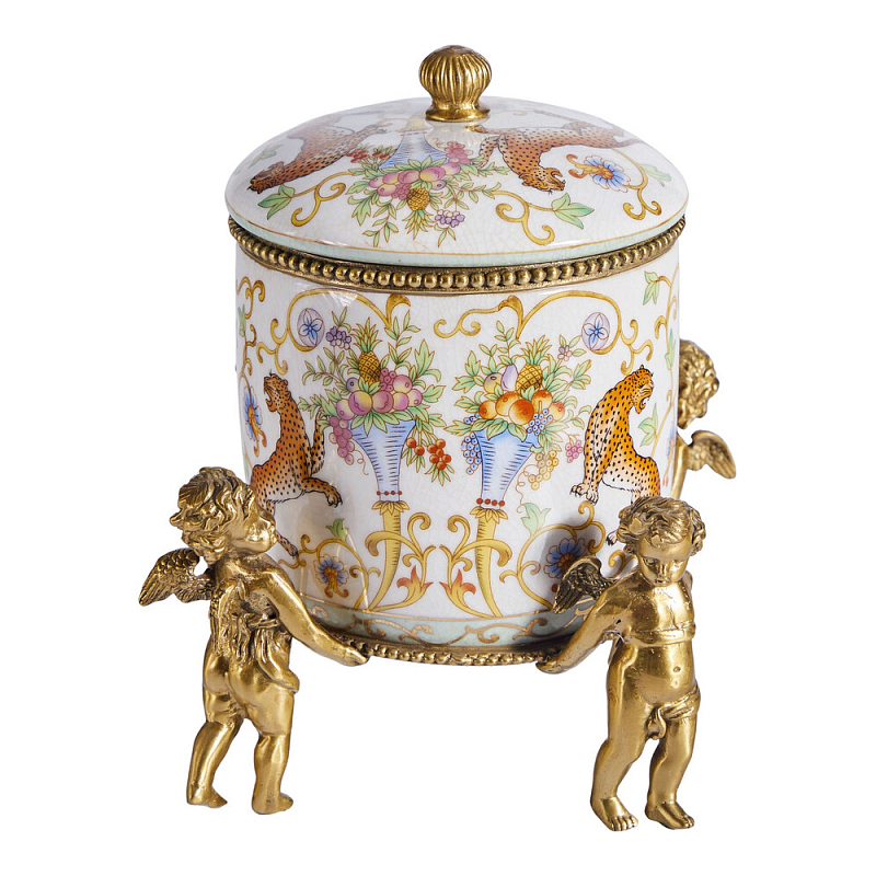 Шкатулка на ангелах из фарфора с бронзовыми элементам Eden Garden Бронза Мульти в Липецке | Loft Concept 